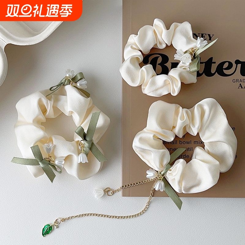 铃兰花发圈头绳女高颜值ins风森女高级感蝴蝶结大肠发饰缎面流苏