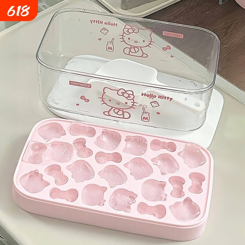 Hellokitty硅胶冰格卡通可爱食品级按压冰块模具家用制冰储冰盒