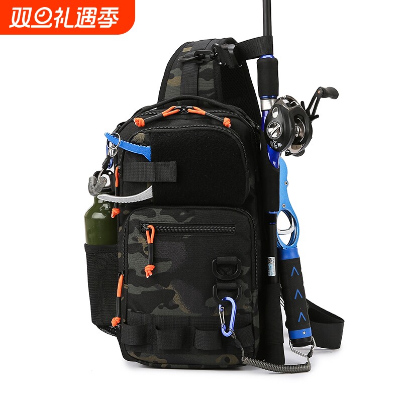 25新款路亚包斜挎多功能胸包钓鱼渔具弹弓专用谷麦竿收纳背包单肩