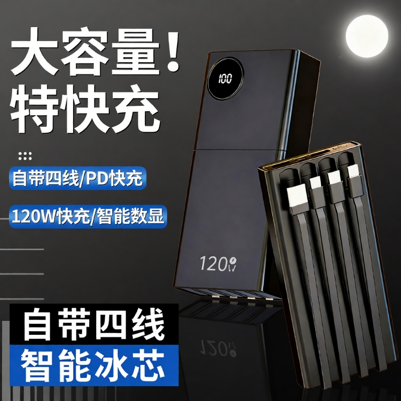 充电宝【新国标3C认证】超级快充正品新款大容量超级闪充50000毫安自带线20000毫安适用华为苹果5万移动电源
