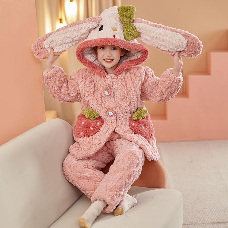女童睡衣秋冬季珊瑚绒加厚夹棉