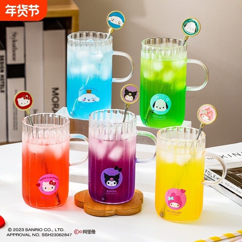 库洛米家用渐变玻璃杯耐高温喝水杯玉桂狗情侣牛奶果汁三丽鸥杯子