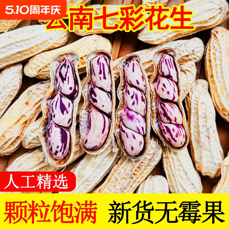 七彩花生云南特产带壳七彩花生米2025新货生熟水煮咸干五彩花生
