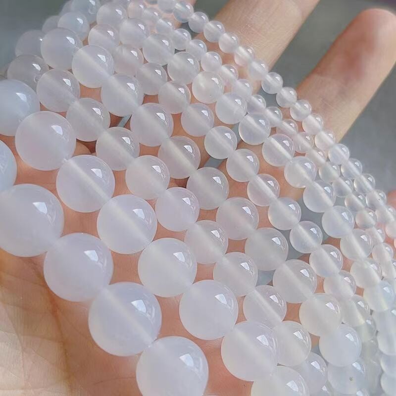 白玛瑙圆珠散珠配件白玉髓手工串珠DIY配珠饰品半成品烤色百搭款
