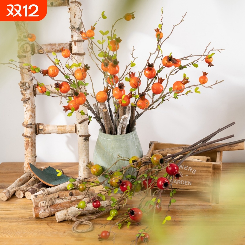 石榴干枝仿真水果果实仿真花家居装饰路引花墙假花MW店铺装饰逼真