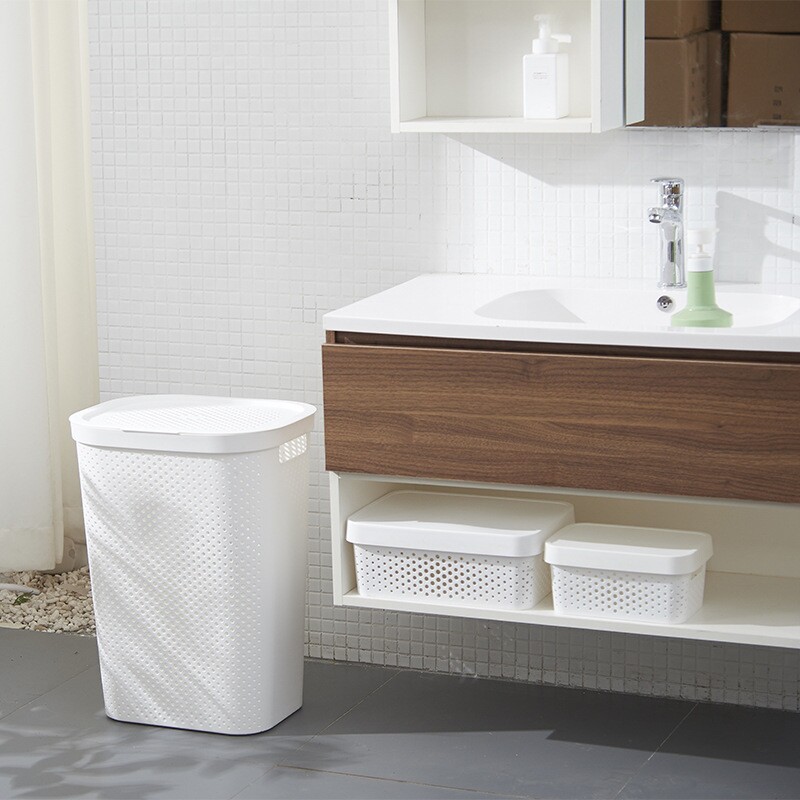 60L日式脏衣篓塑料脏衣篮带盖大号游泳馆脏衣物收纳筐