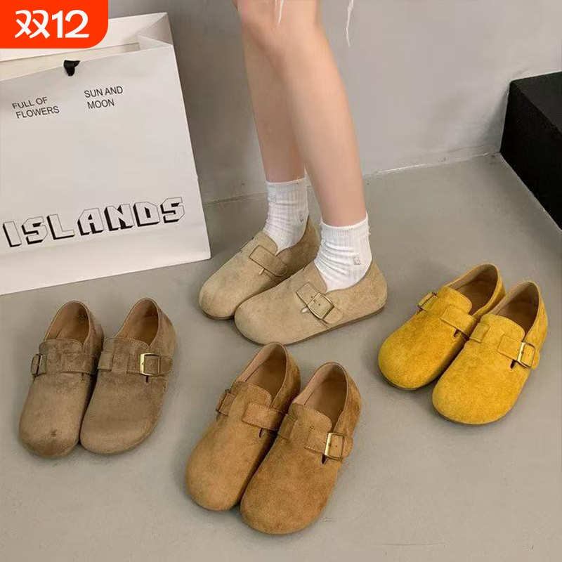 黄色勃肯鞋女2025新款秋季超火软底孕妇鞋子一脚蹬女鞋玛丽珍单鞋