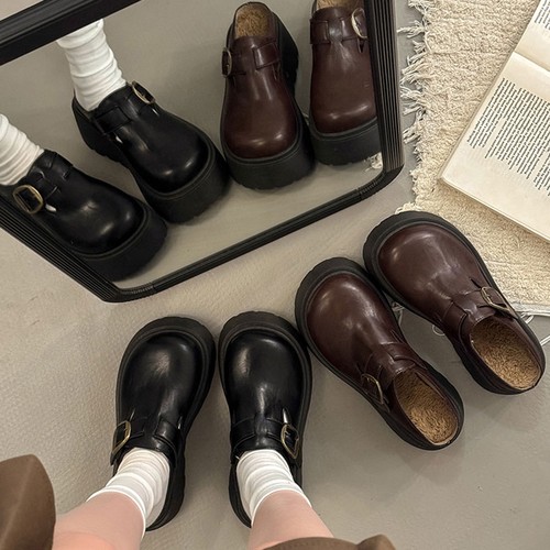 松糕厚底加绒包头半拖鞋女外穿秋冬新款保暖一脚蹬勃肯鞋黑色时尚