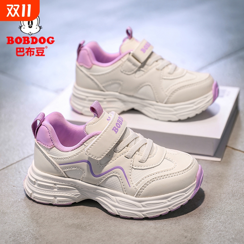 巴布豆女童运动鞋皮面防水女孩鞋子秋冬款2025新款休闲儿童老爹鞋