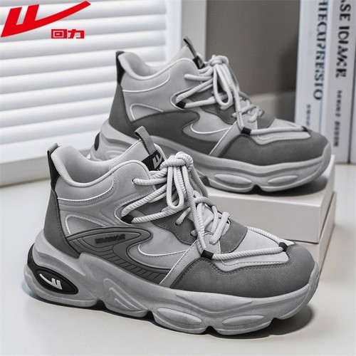 回力男鞋冬季新款高帮鞋男黑色防滑耐磨增高厚底运动鞋板鞋男支撑