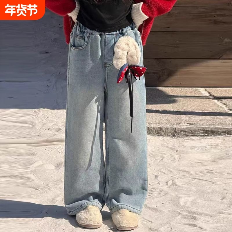 童装儿童加绒直筒牛仔裤秋冬季新款女童复古加厚一体绒中大童裤子,童装/婴儿装/亲子装,裤子,淘宝优惠券,粉丝福利购,淘宝优惠卷