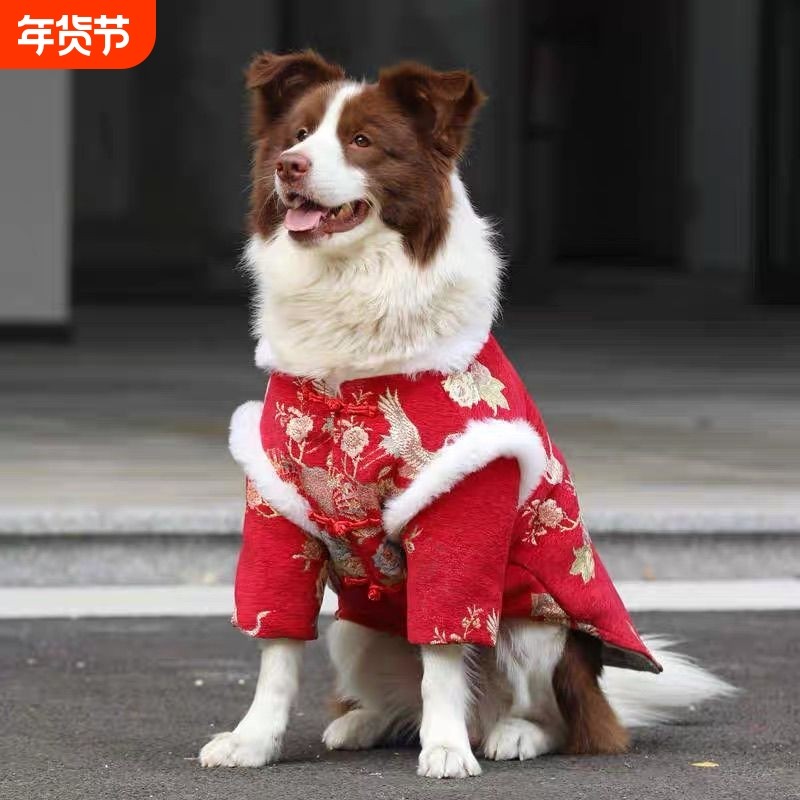 喜庆拜年唐装中大型犬金毛边牧护肘保暖棉衣小型犬过年衣服A336