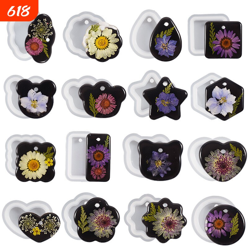 DIY水晶滴胶吊坠模具免打磨几何水滴钥匙扣硅胶钻石透明白色花朵