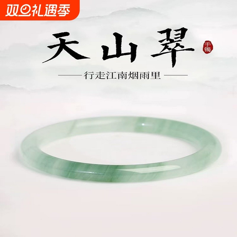 天山翠手镯手链精致女款细条玉镯仿冰透飘花款小众镯子半山细圆条