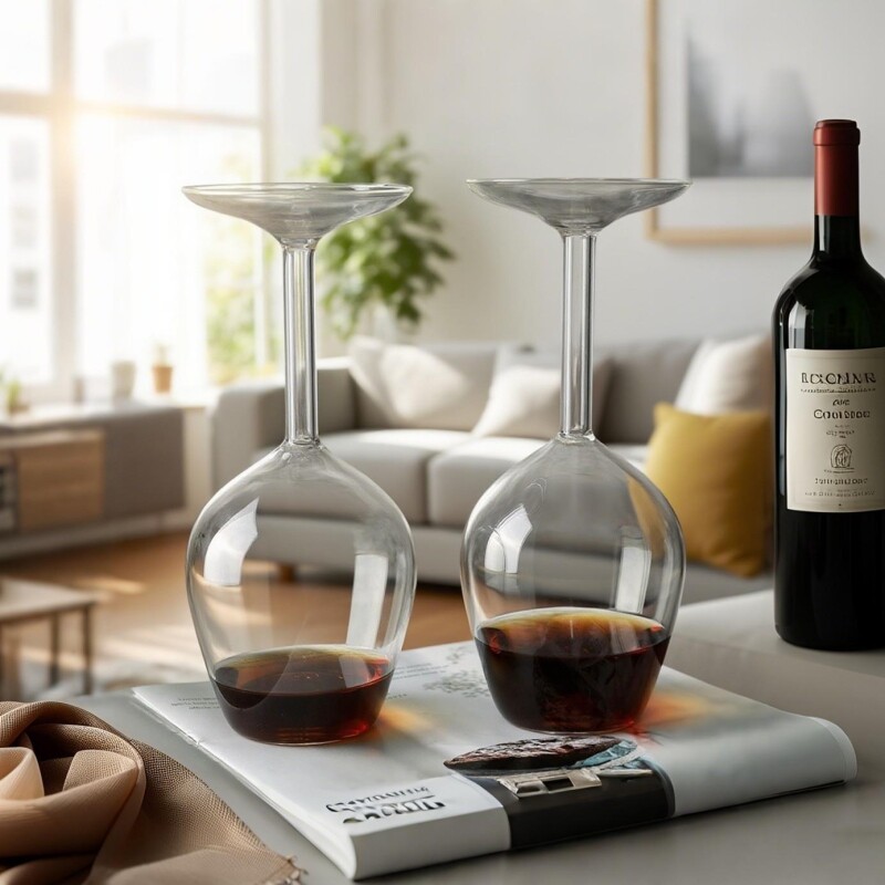 创意颠倒葡萄酒杯倒立高脚杯红酒杯高硼硅玻璃鸡尾酒杯轻奢时尚款