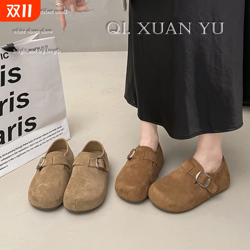 厚底勃肯鞋女4cm隐形内增高2025秋新款卡皮巴拉复古软底懒人单鞋