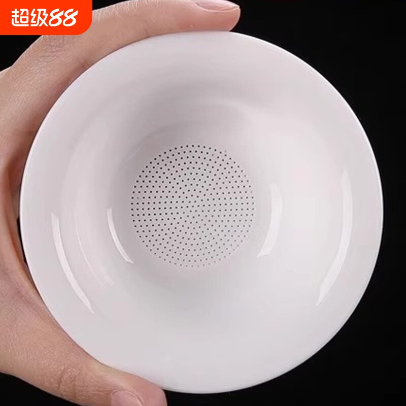 羊脂玉白瓷一体全瓷孔茶漏茶滤茶隔陶瓷茶具配件茶叶过滤网泡茶器图片