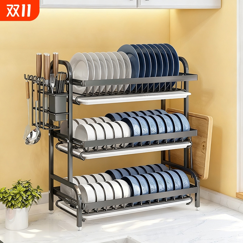 厨房置物架碗碟碗盘收纳架沥水架家用多功能放碗架碗筷收纳盒碗柜