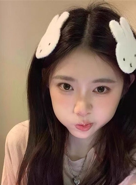 刘海贴甜美自制米菲兔毛绒卡通发帖甜美少女心可爱无痕魔术贴发饰