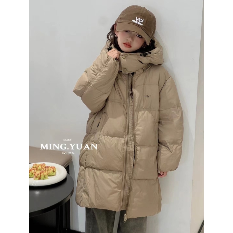 儿童羽绒服男童女童中长款2024冬新款洋气宝宝加厚连帽白鸭绒外套