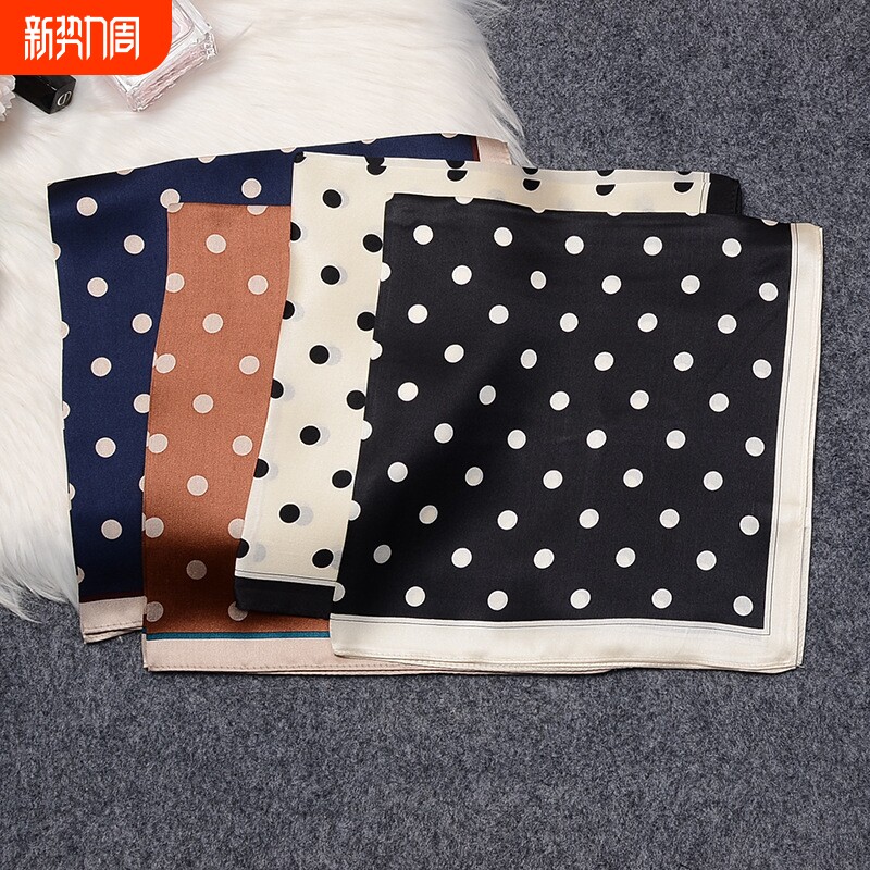 韩系波点四色印花真丝丝巾女秋冬时尚送礼高端真丝53cm小方巾批发