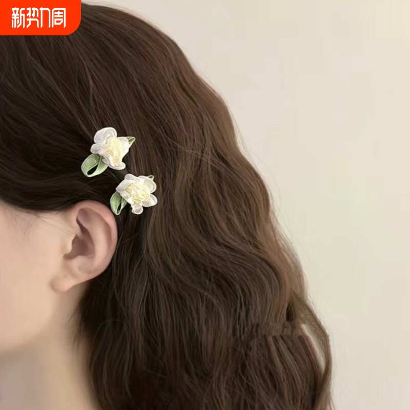 森系山茶花朵发夹女夏季前额侧边刘海夹鸭嘴夹子发卡头饰古风碎发