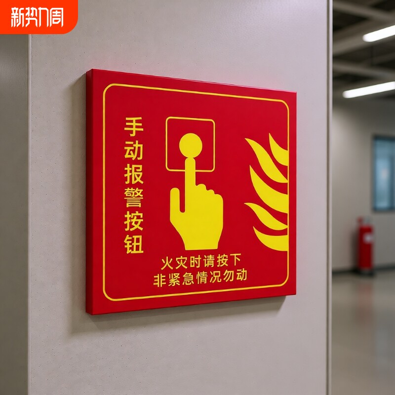 手动报警按钮标识贴纸火灾声光报警器警铃指示提示牌消防模块广播防火