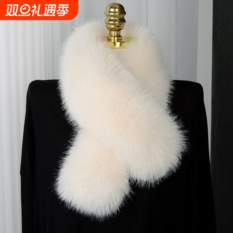 狐狸毛围巾女冬季加厚双面仿皮草獭兔毛毛领围脖白色黑色米白色