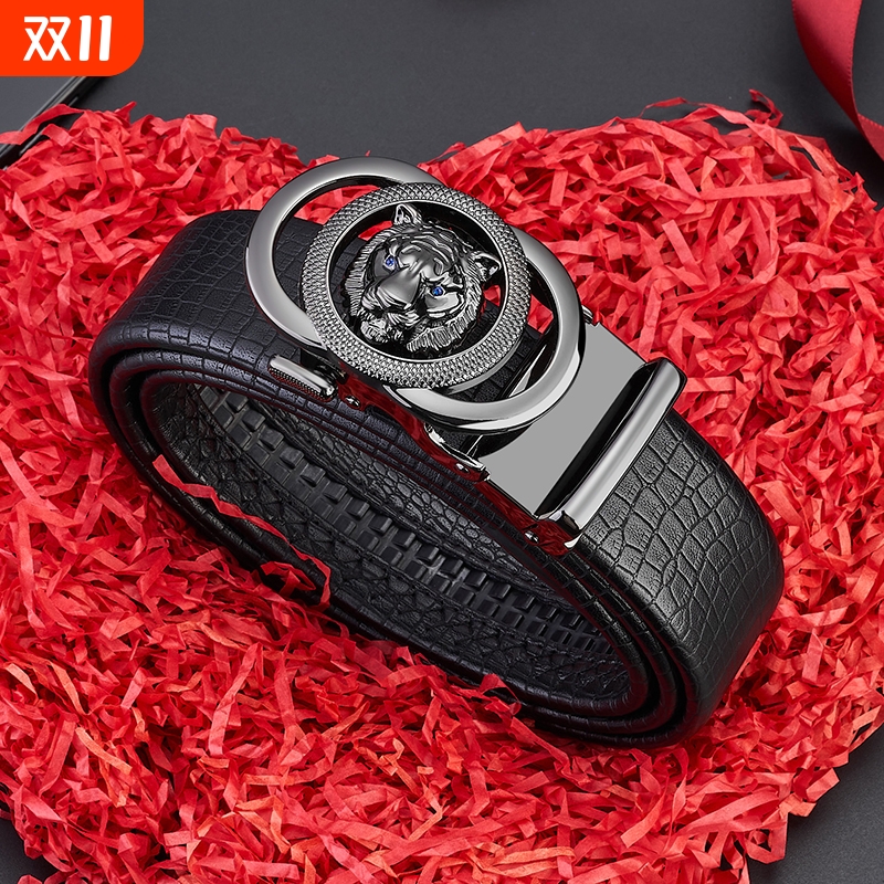 男士时尚二层牛皮合金扣狮子扣