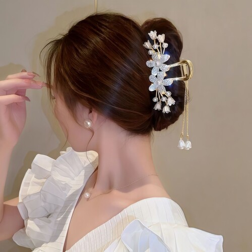 铃兰花蝴蝶流苏发夹女