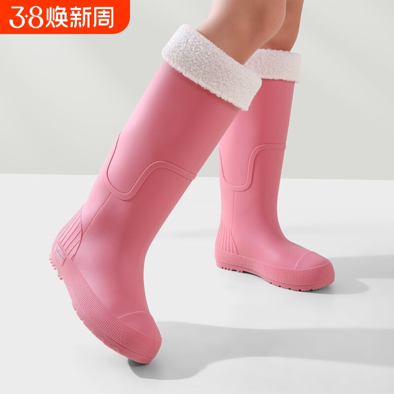 高筒时尚耐磨加绒中筒女士保暖雨鞋雨靴厨房水鞋工作防滑防水胶鞋