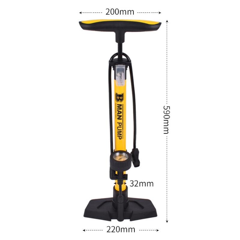 百美手动高压打气筒篮球自行车电车汽车脚踩带指针充气泵气压表