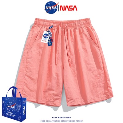 NASA冰丝短裤女2024新款夏季多巴胺穿搭粉色休闲裤速干五分凉凉裤
