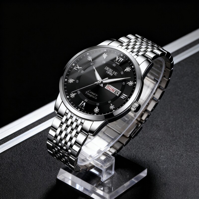 手表男款机械风全自动防水高级感全自动男表数字双日历防水腕表男