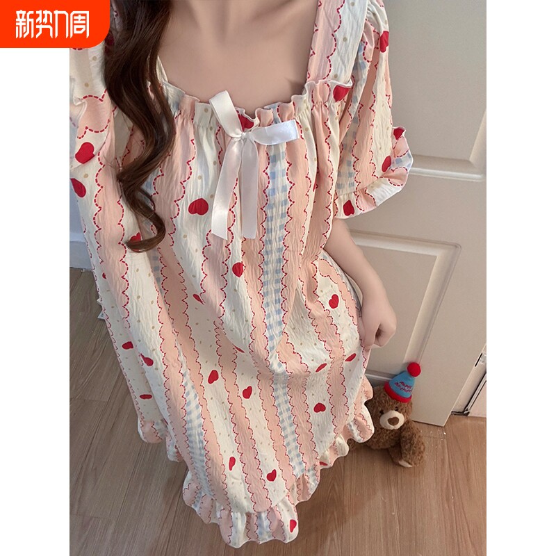 公主风睡裙女夏季带胸垫可拆卸云朵棉绸短袖睡衣少女生甜美家居服