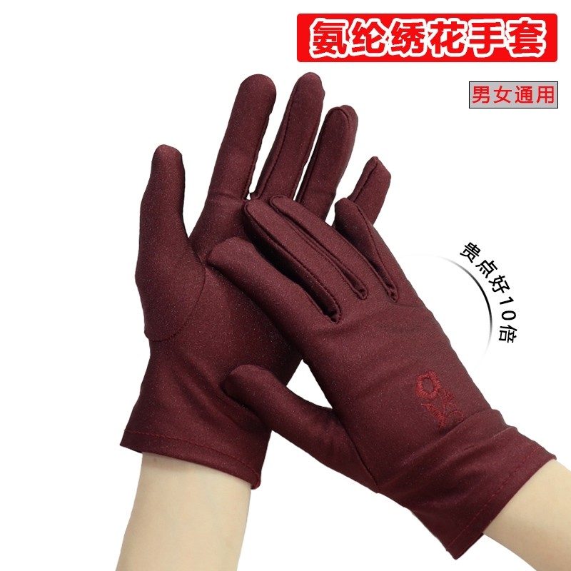 春秋薄款防晒手套跳广场舞冰丝透气弹力骑行开车女士刺绣礼仪手套