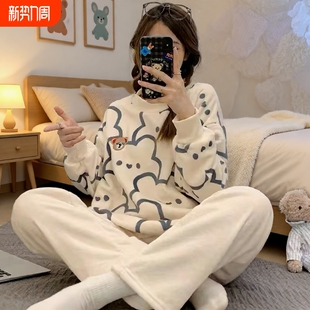 可爱小熊2025年新款 睡衣秋冬款 女珊瑚绒法兰绒加绒加厚高级感大码