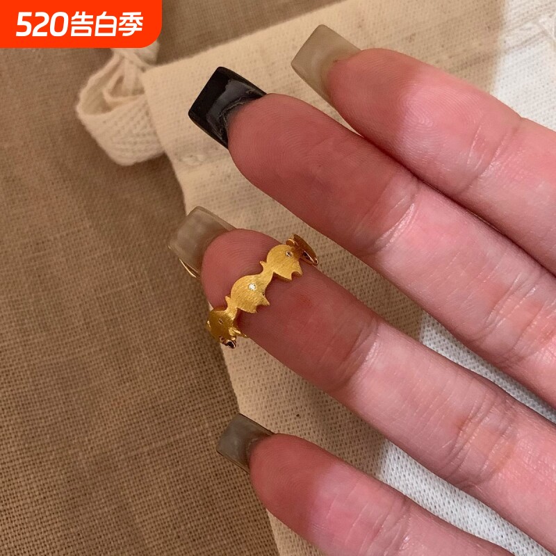 同款吉象点钻拉丝金色戒指女款小众设计独特气质食指戒指环个性