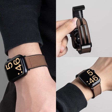 适用苹果S10表带男iwatch9手表女applewatch8疯马S9S8新款10高级磁吸S7运动7智能S6真皮SE硅胶Ultra春夏
