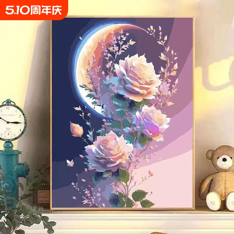diy数字油画手工填色解压油彩客厅装饰画手绘新款绘画画画颜料