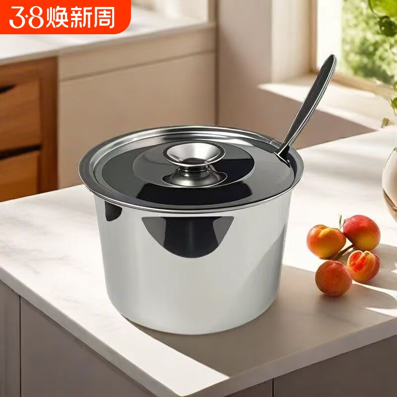 不锈钢味盅带盖圆形调料缸商用厨房调味罐打蛋盆酒店用品带开口盖
