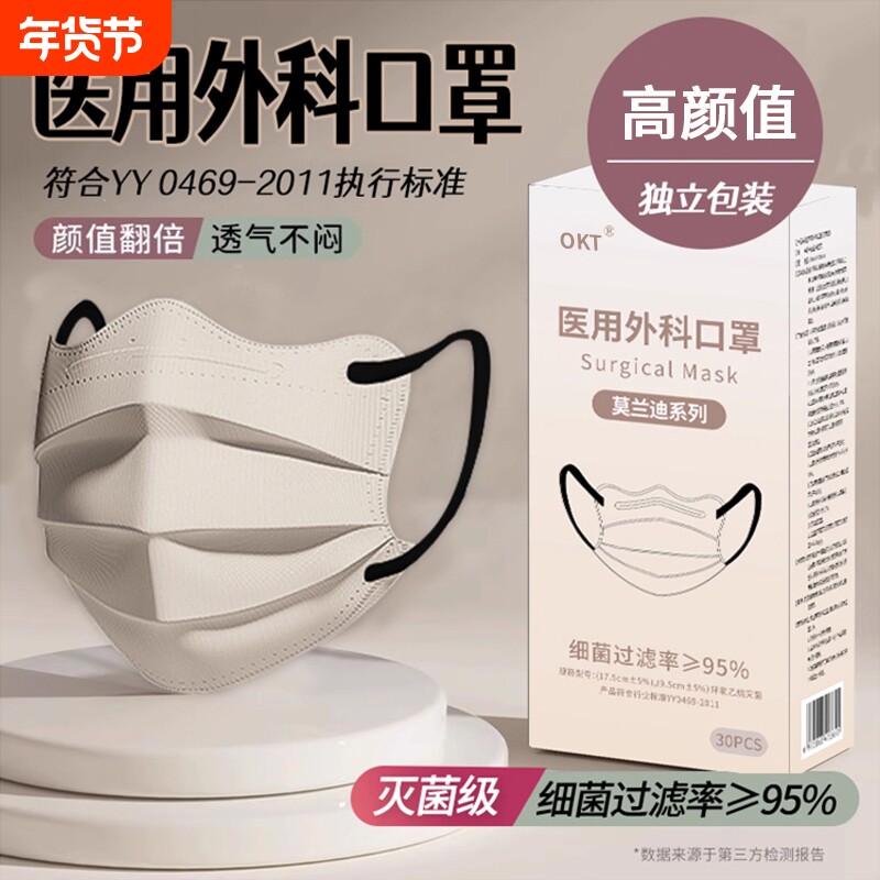 蝶形医用外科口罩一次性医疗新款高颜值透气成人云朵V脸灭菌级