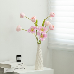 郁金香百合假花仿真花摆设高级仿生花装 饰花艺摆件插花高档花束