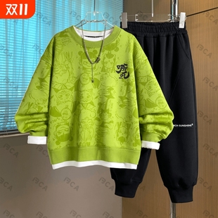 休闲两件套洋气 中大童男孩2025春季 男童卫衣儿童套装 新款