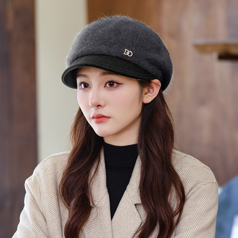 冬帽子针织韩版秋冬女士加厚妈妈毛线帽时尚保暖贝雷帽鸭舌帽同款
