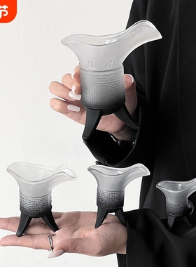 黑色古代帝王酒杯家用创意高级感搞怪秦始皇爵杯玻璃喝水杯子磨砂