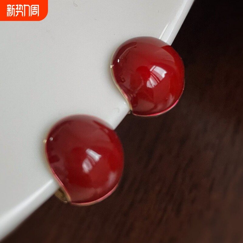 「红朗姆酒」酒红气质红豆蚊香盘红色耳夹无耳洞环复古赫本风耳饰