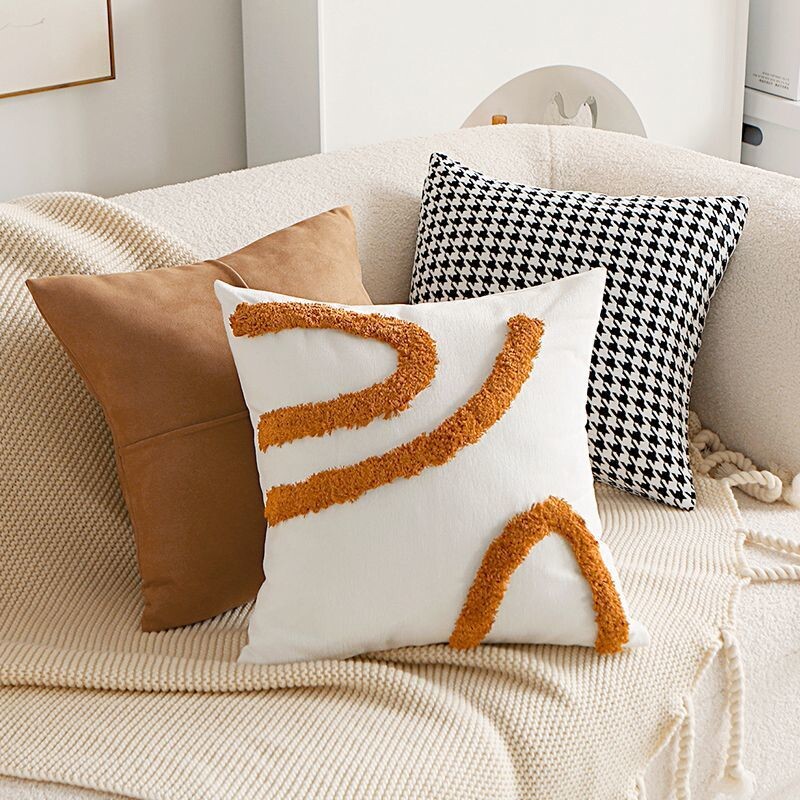 咖色千鸟格沙发客厅高级抱枕套棕
