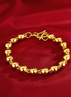 金店款光珠手链越南沙金女款光面实心圆珠一光一沙手串送女友礼物