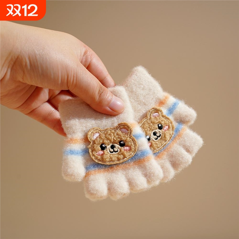 指婴幼儿手套小宝宝冬季保暖防寒可爱0-2岁男童女孩针织1半指毛线